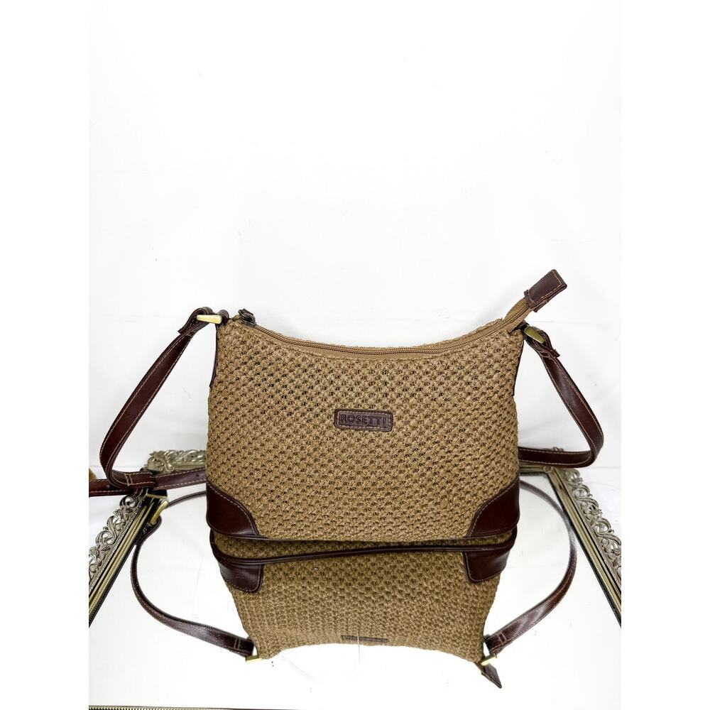 Vintage Boho Summer Brown & Tan Rosetti Women Straw Hemp Crossbody like new